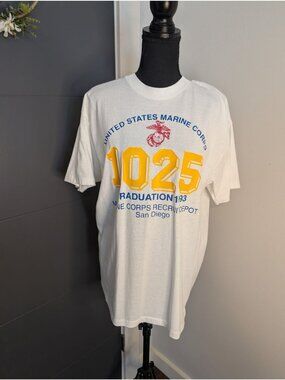 Vintage 1993 USMC Graduation Single Stitch T-Shirt Hanes Heavyweight 50/50 Large